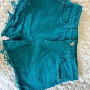 Hudson Jeans Turquoise Frayed Hem Shorts